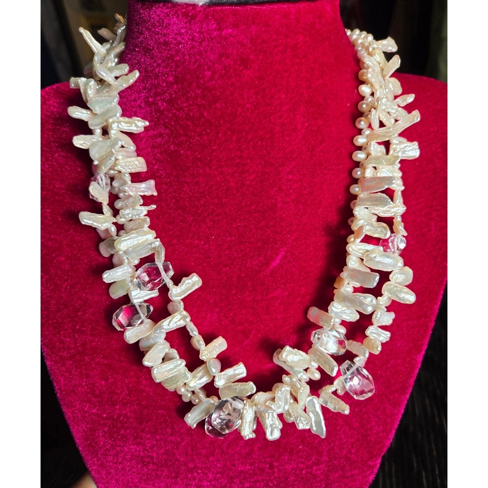 Diana Venezia Sterling Silver Multi Strand Stick Pearl & Quartz Necklace